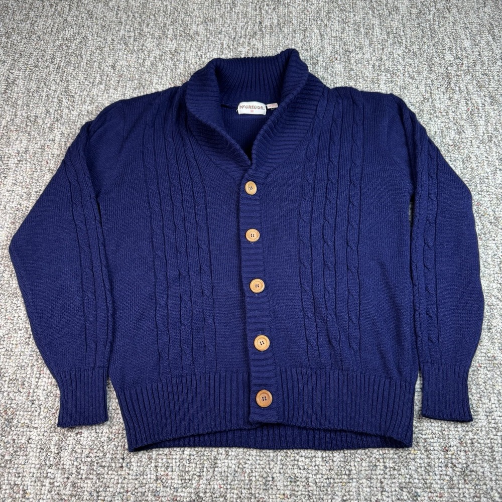 Vintage McGregor Sweater Mens Medium Knit Cardigan 80s 90s Grandpa Preppy Blue